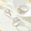 Moda Nuevo Favorito Gama Alta Anillo Abierto Corte Flor de Hielo Nicho Único Montura de Garras Anillo Brillante Llamativo Anillo para Dedo Índice de Mujer