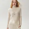 Kang Sai Ni Primera Línea Listo para Usar Suéter 100% Cachemira para Mujer Dobladillo Enrollado Cuello Alto Color Sólido Tejido Capa Base