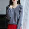 2025 Nuevo Estilo de Verano Cárdigan de Punto de Lino de Bambú con Cuello en V de Manga Larga para Mujer Camisa Fina de Color Puro Suelta y Versátil para Protección Solar