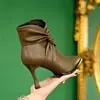 Botas Finas Femininas Estilo Francês para Outono/Inverno 2026, Salto Alto Elegante, Bico Fino, Salto Fino, Forradas com Lã, 7cm, Comércio Transfronteiriço