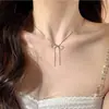 Collar de Acero de Titanio con Lazo Dulce y Borla para Mujer, Diseño Sencillo de Nicho, Cadena para Clavícula Exquisita y de Alta Gama