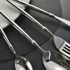 Juego de Cuchillo, Tenedor y Cuchara de Acero Inoxidable 304 Transfronterizo con Mango Pulido Estilo Ballet, Vajilla Occidental de Mango Sólido para Uso en Hotel y Hogar, Cuchillo para Bistec, Cuchara de Postre