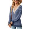 Amazon 2025 Exportación Transfronteriza Europea y Americana Otoño e Invierno Encaje Cuello en V Contraste Abertura Suelta Manga Larga Camisetas Tops para Mujer