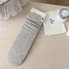 26 Calcetines Nuevos de Principios de Otoño para Mujer con Parche de Corazón de Lunares, Calcetines de Media Caña para Mujer, Calcetines de Algodón de Color Sólido Estilo Japonés de Media Caña Holgados