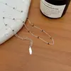 Versão Coreana do Colar Geométrico Esmaltado em Prata Esterlina S925 para Mulheres, Estilo Minimalista de Luxo Leve de Nicho, Corrente para Clavícula Estilo Ins