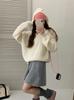 Suéter Pulôver com Capuz Gola Meia Aberta Estilo Coreano Feminino Outono e Inverno Novo Estilo Preguiçoso Solto Casual Top Interno