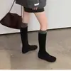 Botas Altas Elásticas Adelgazantes de Gamuza con Punta Redonda, Cremallera Trasera y Tacón de Cuña Forrado de Felpa para Mujer, Estilo Milenial, Otoño/Invierno 2026