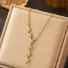 Collar de Acero de Titanio con Zirconia Microincrustada de Seis Estrellas, Corazón, Trébol de Cuatro Hojas, Estilo Nuevo Coreano y Japonés para Mujer, Cadena Versátil para Clavícula de Lujo Ligero