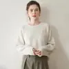 Suéter Feminino de Cashmere Gola Redonda Mangas Raglan Bolso Diagonal Outono e Inverno Novo Cor Sólida Solto Preguiçoso Tricô Espessado
