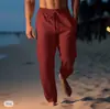 Pantalones de Lino para Hombre Pantalones de Verano Pantalones de Playa Cordón Cintura Elástica Rectos Planos Cómodos Transpirables Casuales Diarios