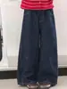 Calça Feminina 2026 Outono Novo Estilo Crianças Médias e Grandes Versátil Jeans de Cor Sólida Calça Wide Leg Roupas de Outono para Crianças Calça Reta