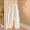 Pantalones Rectos de Lana Negros y Grises para Mujer, Nuevo Estilo Otoño e Invierno 2025, Casual, Forro Polar, Gruesos, Suaves, de Pierna Ancha, Largos
