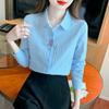 Otoño 2023 nueva moda camisa de algodón bordada Camisa de algodón de manga larga para mujer Top delgado estilo occidental que combina con todo