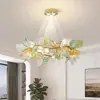 Lustre de galhos de cristal colorido de luxo leve, luminária de sala de estar, luz principal simples e elegante para quarto estilo francês, luminária para sala de jantar, ferro forjado