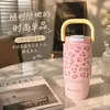 Novo copo térmico com opções duplas de bebida, caneca de café estilosa para mulheres, garrafa de água com estampa de leopardo, bonito e portátil