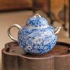 Tetera pequeña de plata 999, tetera individual vintage de porcelana azul y blanca, tetera Kung Fu ligera de lujo, tetera de mano de alta gama