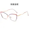 Nuevas Gafas de Ojo de Gato Transfronterizas Moda Laca Dos Tonos Marco Anti-Luz Azul Gafas Lisas de Metal para Mujer Monturas sin Graduación