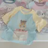 Camiseta de Manga Corta 100% Algodón para Niños 2026 Verano Nuevo Estampado de Dibujos Animados Lindo para Niñas Manga Raglán Bloque de Color Top de Media Manga