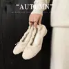 Bailarinas de Niebla Suave~2026 Nuevos Zapatos de Invierno Mary Jane Calentitos de Lana de Cordero con Plus de Terciopelo Estilo Coreano Súper Bonitos Planos para Mujer