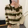 Suéter cárdigan de punto a rayas vintage con cuello redondo para mujer 2026 Otoño Invierno Nuevo Suave Esponjoso Elegante Manga Larga Prendas de Punto Ropa exterior Superior
