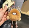 Pingente de Bolsa Bolinha de Carvão Fofa de Pelo de Coelho Rex Real, Charme de Boneca Exquisito para Mochilas, Chaveiro de Carrinho de Brinquedo de Desenho Animado