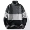 Suéter de Punto Rayado Bloque de Color de Cuello Alto para Hombre Otoño Invierno Color Contrastante Tejido Grueso Manga Larga Jersey Superior Base Casual