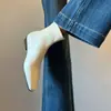 Botas de Tobillo de Cuero Suave de Tacón Bajo, Estilo Coreano Simple, Elásticas, Adelgazantes, para Mujer, Otoño/Invierno, con Cremallera Trasera, Botines Versátiles