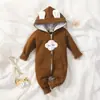 Macacão Moletom com Capuz e Coração para Bebê 0-2 Anos Macacão com Zíper e Laço para Bebê Moletom Outono e Inverno Macacão Morango