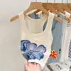 Camisola Estilo Americano Chica Picante para Mujer, Top sin Mangas de Verano con Estampado Floral Tie-Dye, Cuello en U con Espalda Hermosa