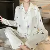Pijama de Mariposa de Seda Simulada Estilo Francés para Mujer 2026 Primavera Verano Manga Larga Conjunto de Dos Piezas de Seda Simulada para el Hogar