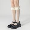 Primavera y Verano Calcetines Finos de Encaje con Encaje Apilados para Mujer Lazo Lolita Blanco Arroz Lindo JK Estilo Ballet Japonés Becerro