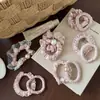 Scrunchie de cetim plissado para mulheres, elástico de cabelo de pérola de alta qualidade estilo coreano, elástico para coque, acessório de cabelo