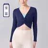 Cubierta de yoga de manga larga con escote en V pronunciado y diseño cruzado, nuevo producto de otoño e invierno, ropa exterior para ejercicio Pilates, ropa de fitness y yoga para mujer
