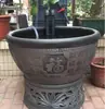 Tina de Peces para Patio, Tanque de Agua Cerámico Tradicional Estilo Antiguo para Criar Peces Dorados y Tortugas, Tanque de Peces de Cerámica Negra