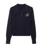Suéter de punto trenzado con cuello bordado estilo universitario coreano para mujer, otoño e invierno, corte ajustado, casual y sofisticado, adecuado como top de capa base