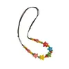 Accesorio de collar de cerámica estilo étnico vintage para mujer, diseño de corazón y estrella de alta gama, cadena larga para suéter, simple y versátil