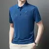 Camiseta masculina popular do TikTok de manga curta, novo modelo de verão com estampa a laser, gola de lapela, absorvente de suor, camiseta leve