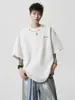 Camiseta Bordada para Pareja Marca Trendy Americana Diseño de Verano para Hombre Atractiva Holgada Manga Tres Cuartos Cuello Redondo Pesado Camiseta de Manga Corta