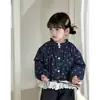 Nueva chaqueta de encaje floral estilo coreano, linda, patchwork, cuello alto, para niñas, ropa infantil, cárdigan vintage de dibujos animados estilo bosque