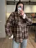 Camisa de Manga Larga a Cuadros Europea y Americana Transfronteriza 2026 para Mujer, Chaqueta Camisa Casual Retro Americana con Mangas de Retazos, Nuevo Estilo