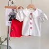77152 Conjunto Infantil Verão Novo Top Bordado Floral para Bebê Menina + Saia Curta Conjunto Infantil de Duas Peças