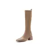 Botas altas de lana tejida elástica ajustadas retro para mujer, botas calcetín de tubo alto hasta la rodilla con tacón grueso, botas largas para otoño e invierno
