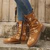 Comércio Exterior tamanho grande Novas Botas Martin de Salto Alto Quadrado Femininas Transfronteiriças Zíper Lateral Bico Redondo Ocidental Moda Botas de Couro Europeias e Americanas
