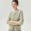 Cardigan de caxemira Bai Cai Rong outono e inverno, suéter de tricô feminino, peça externa de manga comprida, solto e casual, amigo da pele, gola redonda, suéter de tricô trançado