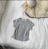 Camiseta Manga Curta de Algodão para Meninas 2025 Verão Nova Estilo Coreano Infantil Bebê Estilosa Slim Fit Cintura Alta Top Curto