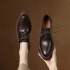 Sapatos Britânicos Pequenos de Couro com Bico Fino e Salto Grosso de Cadarço para Mulheres 2025 Primavera Novo Salto Plataforma de Solado Grosso Versátil de Couro Genuíno com Boca Profunda