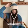 Gorra de aviador con pompón, borde enrollado y protección para las orejas, con bloques de color, serie Fair Isle, Gorro trapper ultra grueso de jacquard con protección para las orejas, Versátil y estiliza el rostro