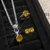 Brillante Estrella Gloria Amarillo Diamante Circonita Base Octagonal Corte Milenio Rosa Anillo Abierto Pendiente para Mujer Colgante Traje