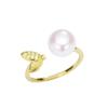 Anillo de perla de hoja simple 2023 de 8-10 mm para mujer, anillo abierto con microincrustaciones de circonita, elegante pulsera de nicho