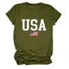 Amazon eBay sitio independiente moda casual versátil mujer bandera de EE. UU. estrella de cinco puntas cuello redondo manga corta camiseta